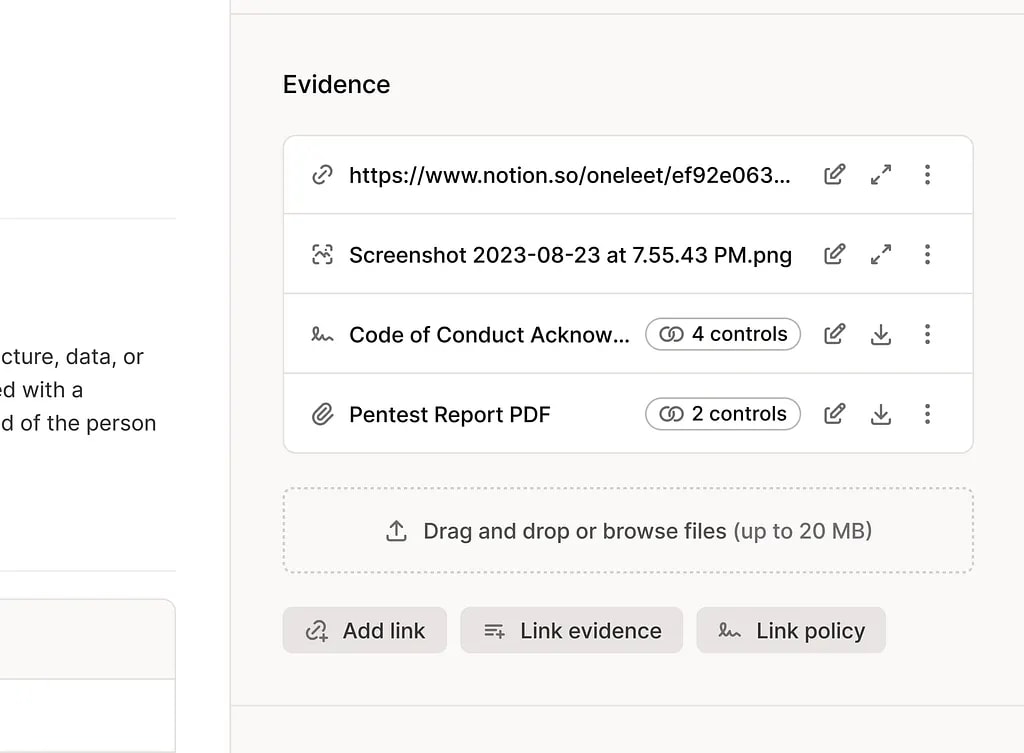 OptiTech evidence collection dashboard showing continuously verified controls and freshly collected evidence