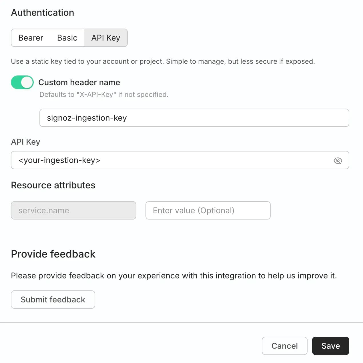 Configuring the OptiTech OpenTelemetry integration with SigNoz credentials