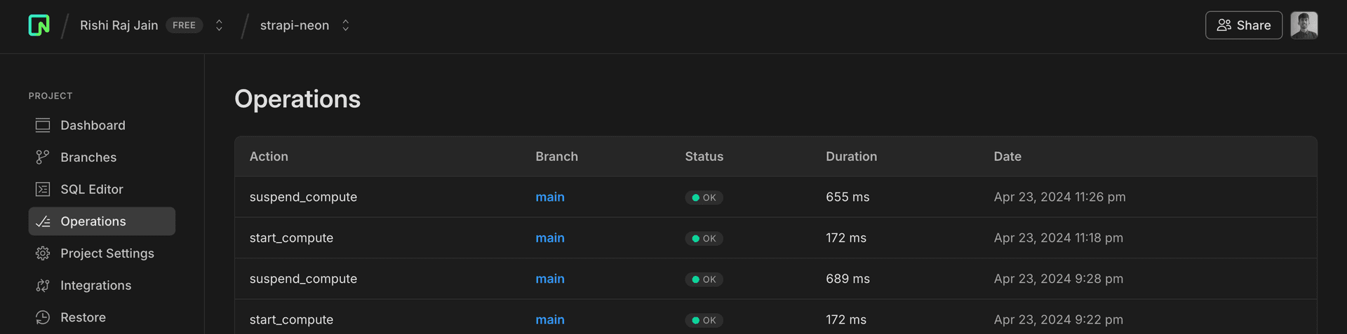 OptiTech Monitoring page