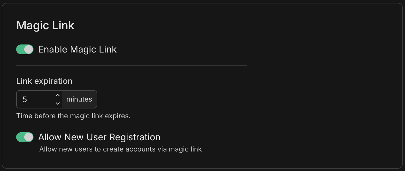 OptiTech Console Auth Plugins tab with Magic Link settings