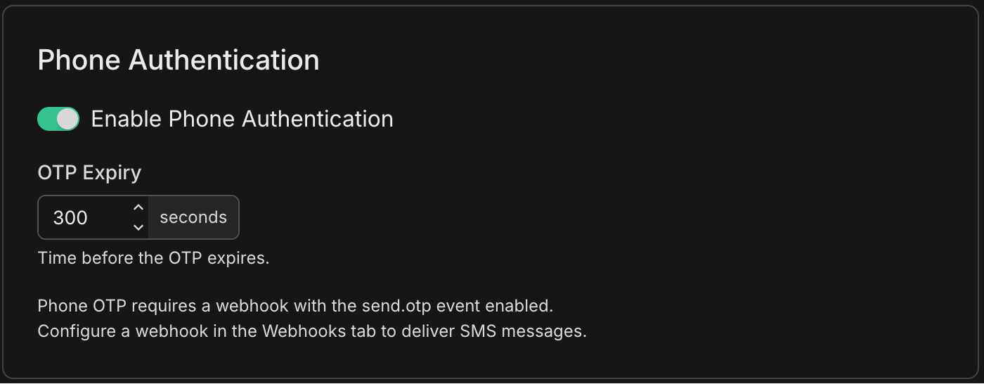 OptiTech Console Auth Plugins tab with Phone Number settings