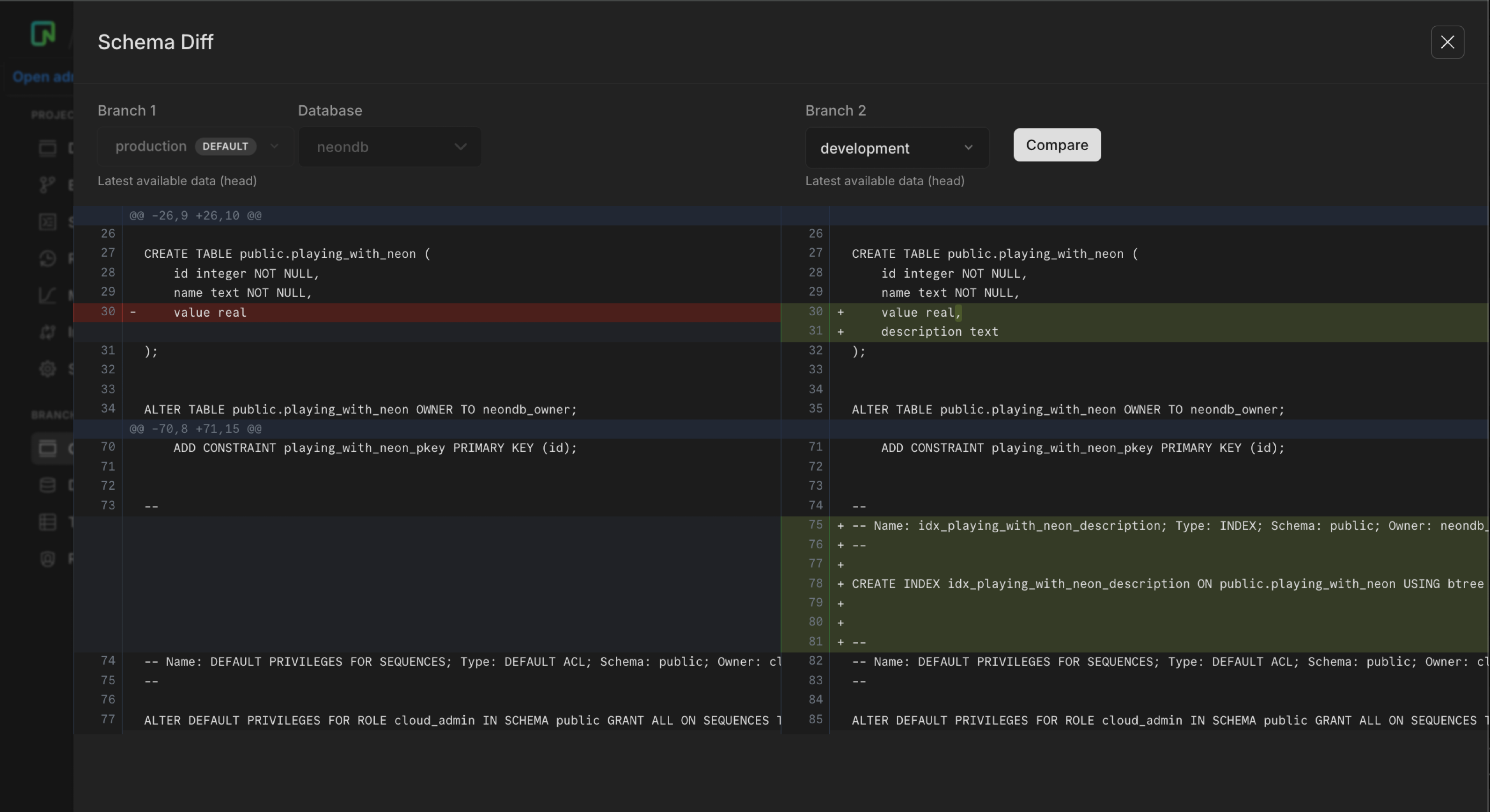 Schema diff