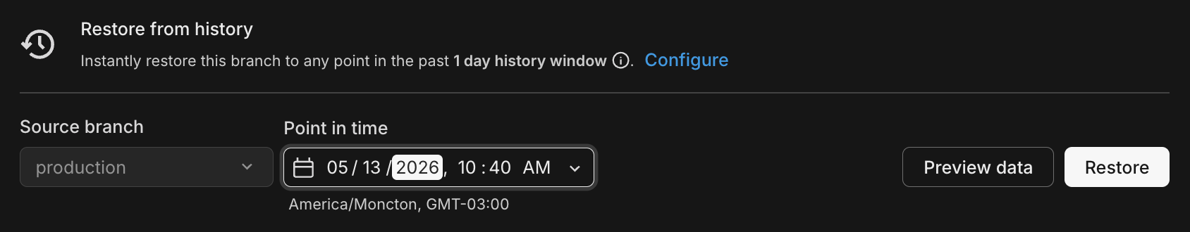 Backup and restore select a restore time