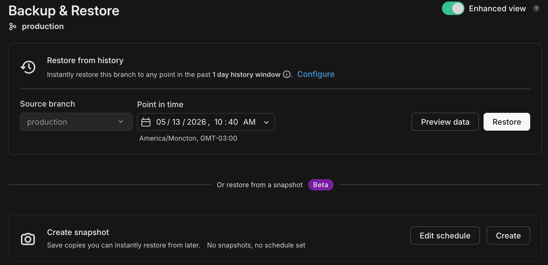 Backup and restore UI