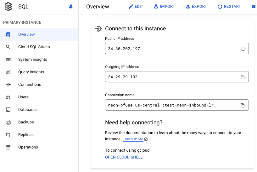 Cloud SQL public IP address