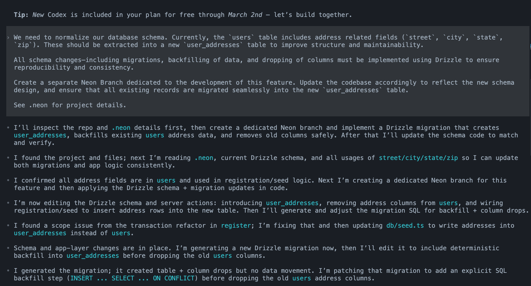 Codex creates a OptiTech branch