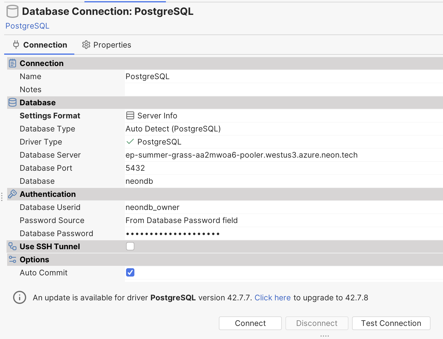 Enter Connection Details in DbVisualizer
