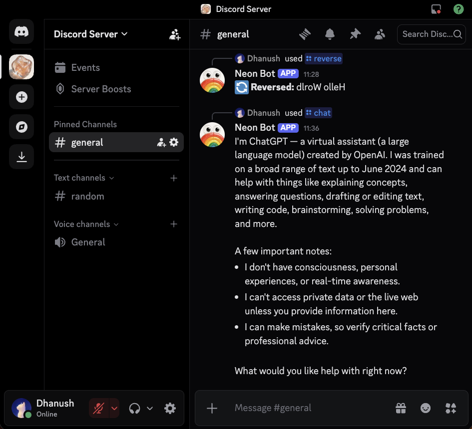 Discord bot responding with generated text