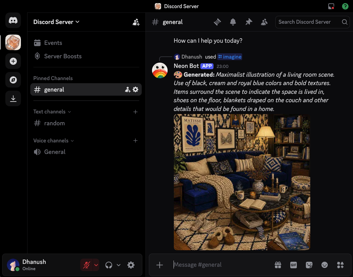 Discord bot responding with generated text and image 2