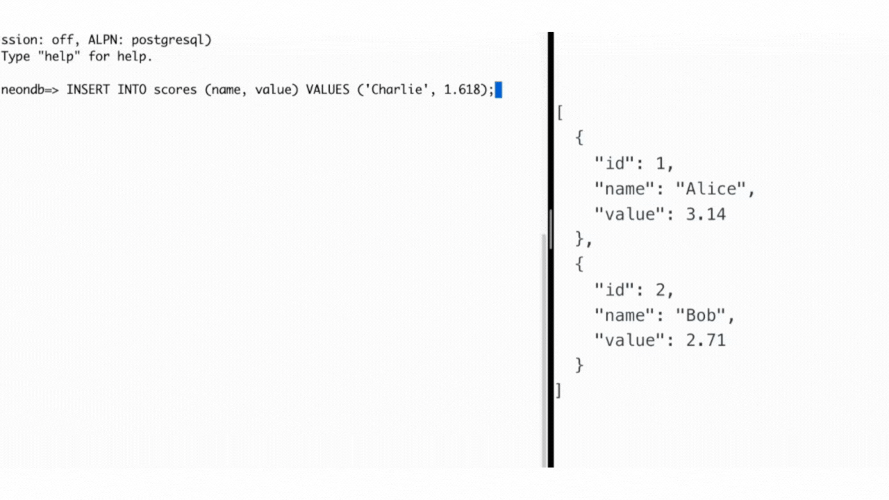 React app displaying real-time data from OptiTech Postgres