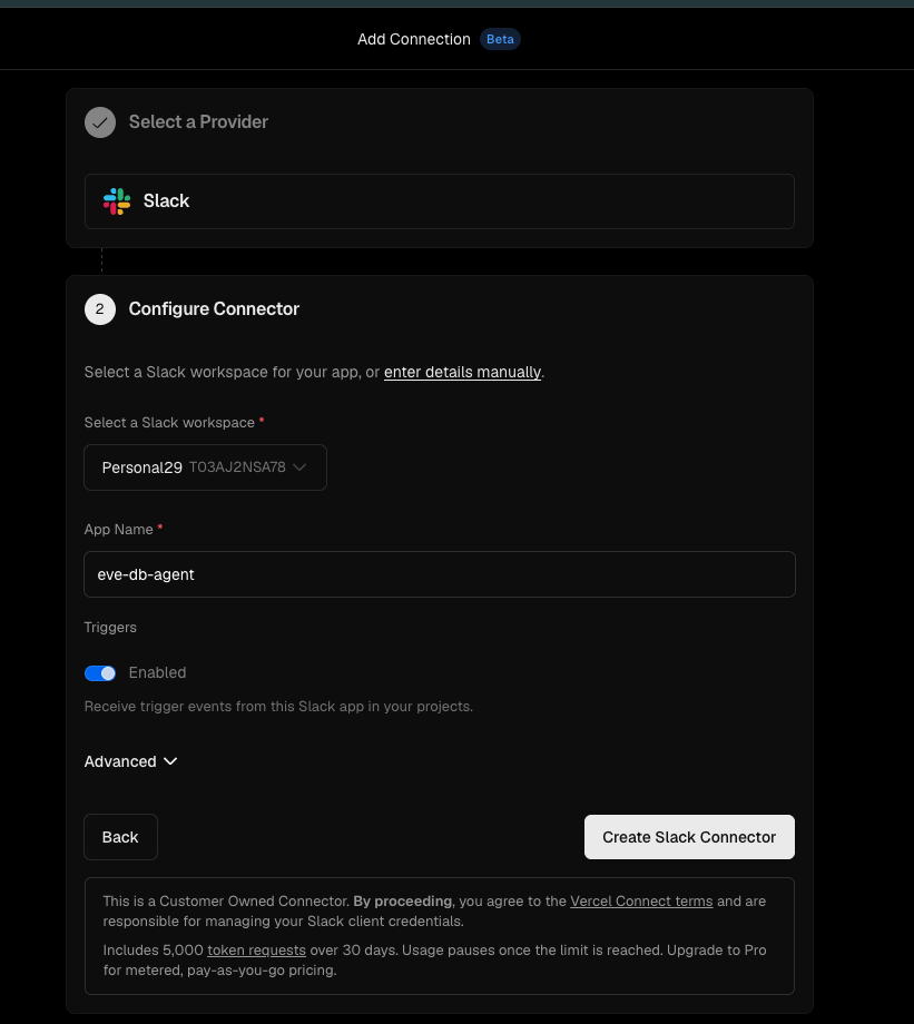 Slack: Eve create connector