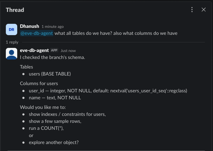 Slack thread: eve agent new thread