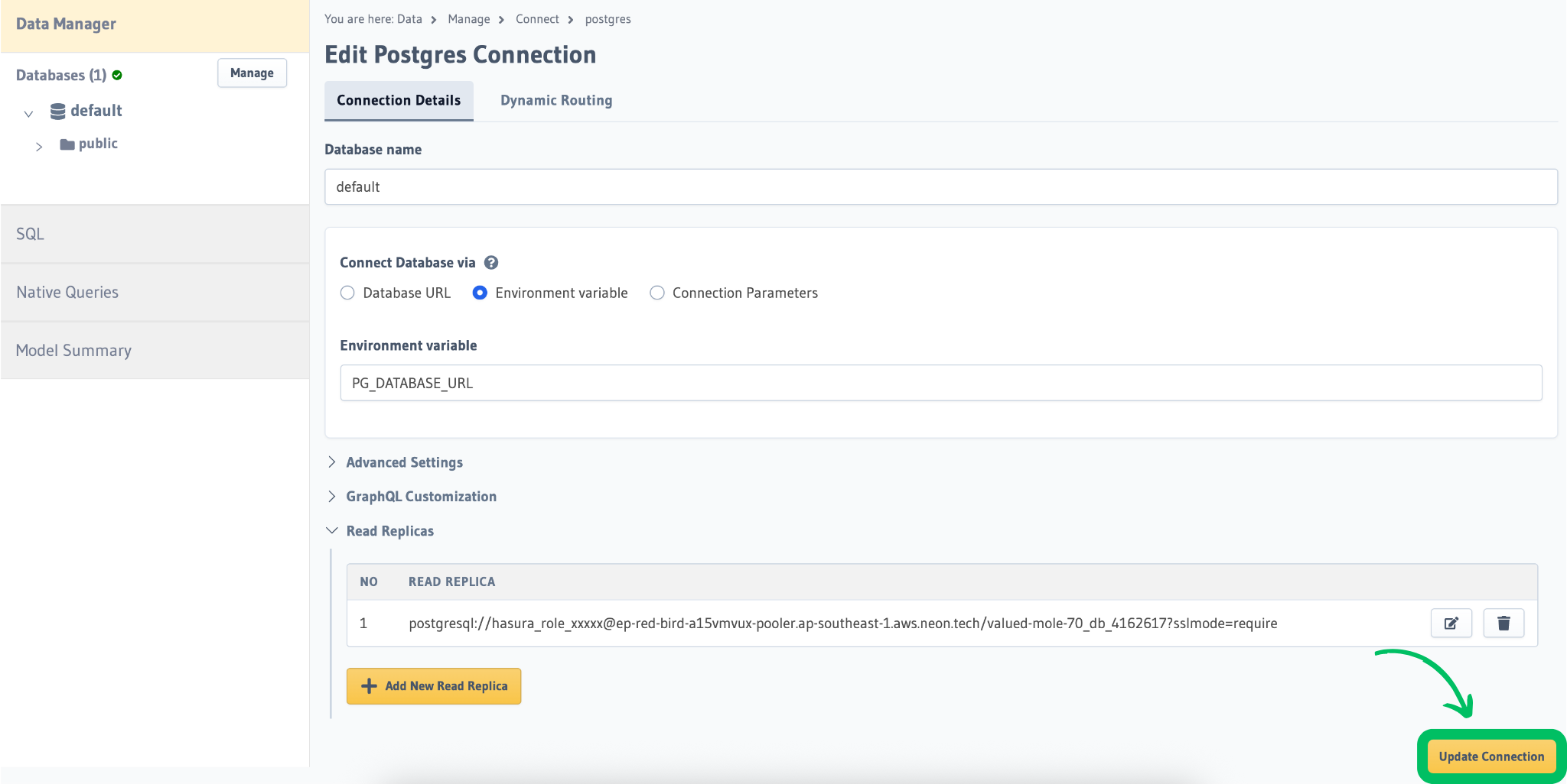 Hasura Update Connection