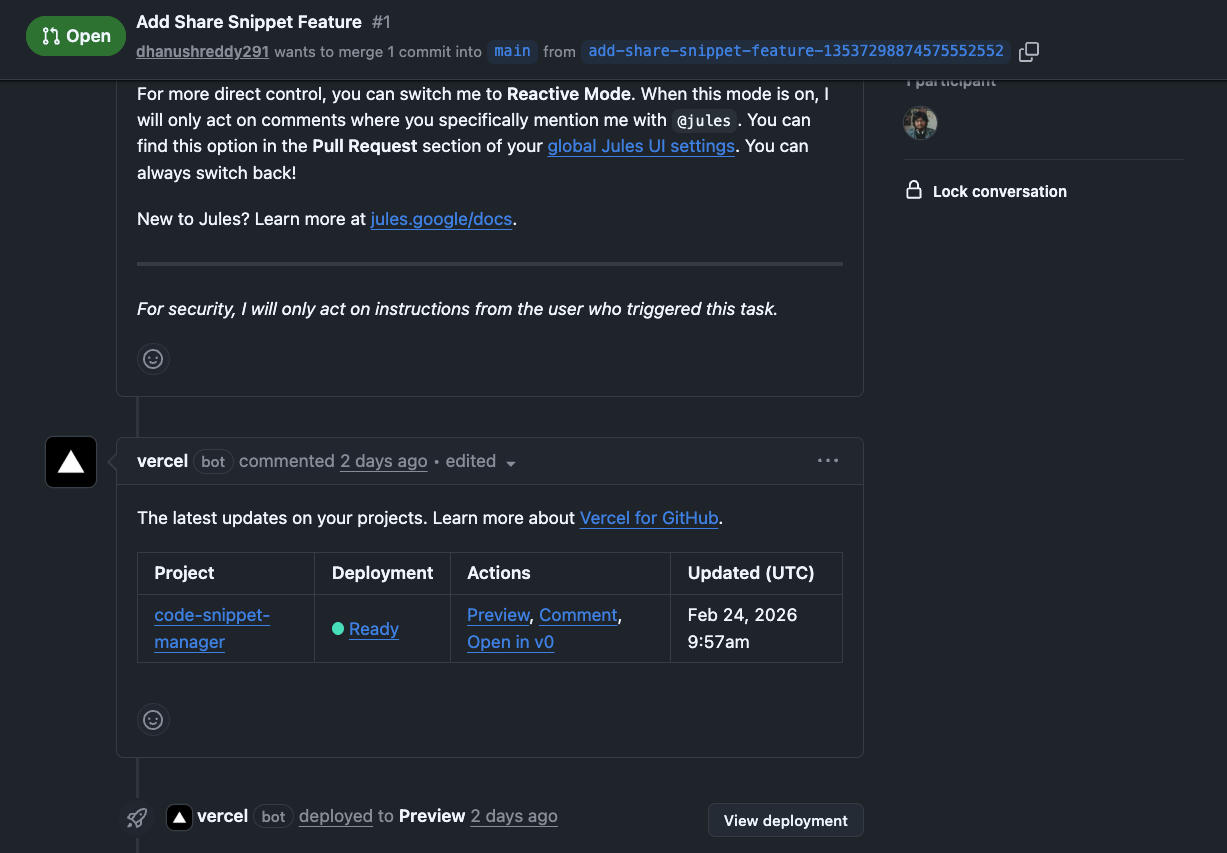 Preview deployment in Vercel
