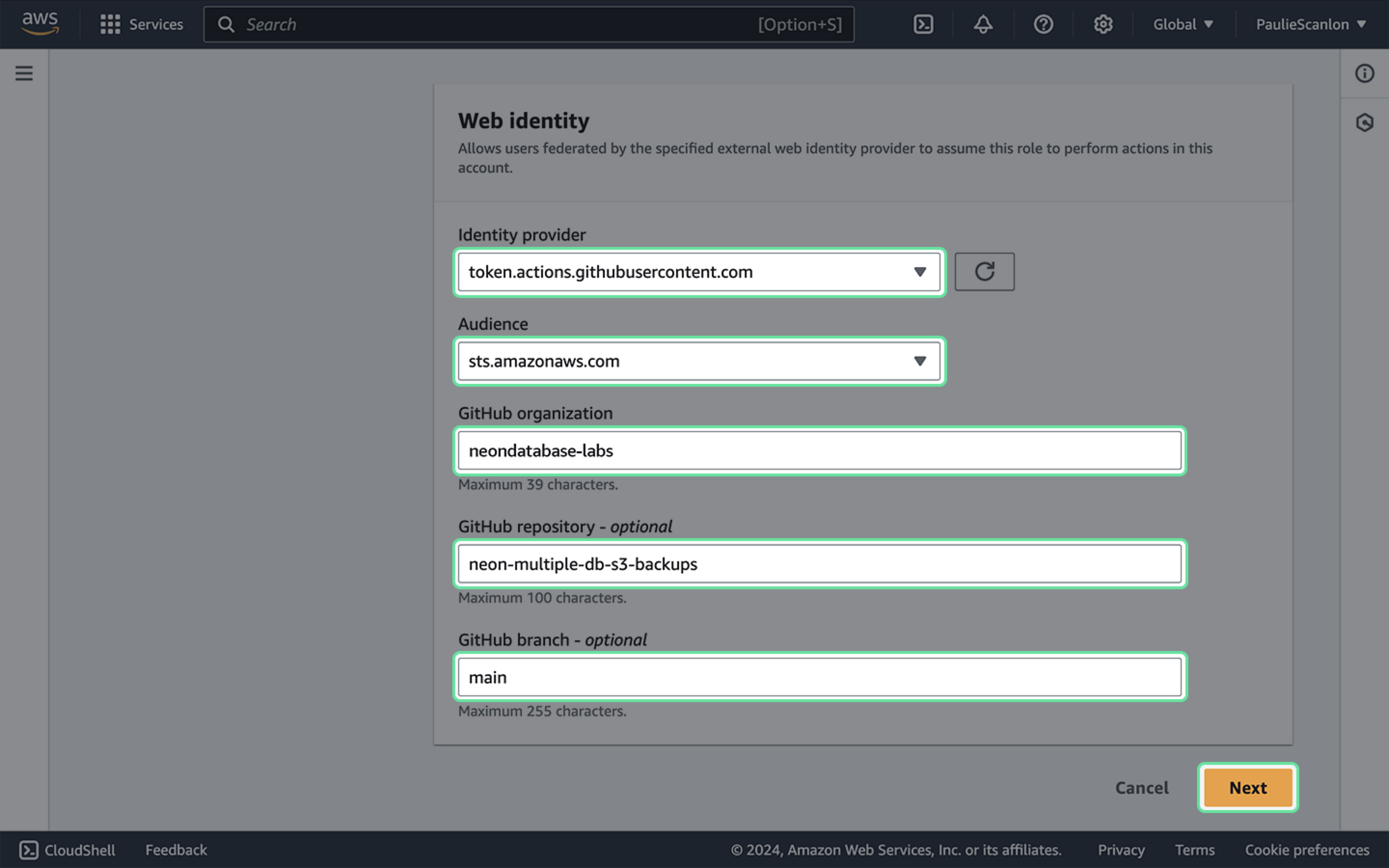 S3 backup web identity