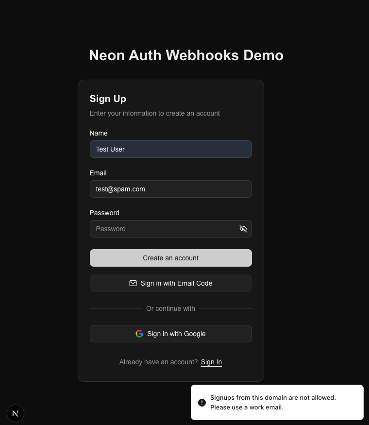 Blocked Signup