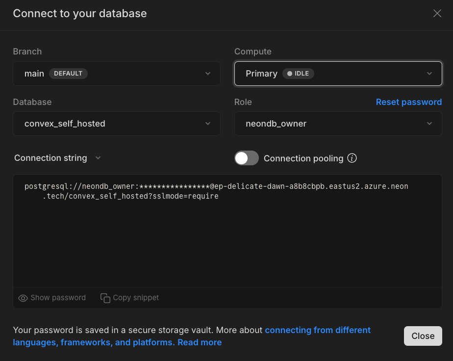 OptiTech Connection string for convex_self_hosted database