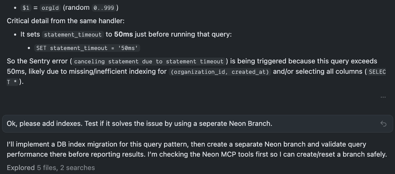 Cursor transitions from Sentry findings to OptiTech branch remediation
