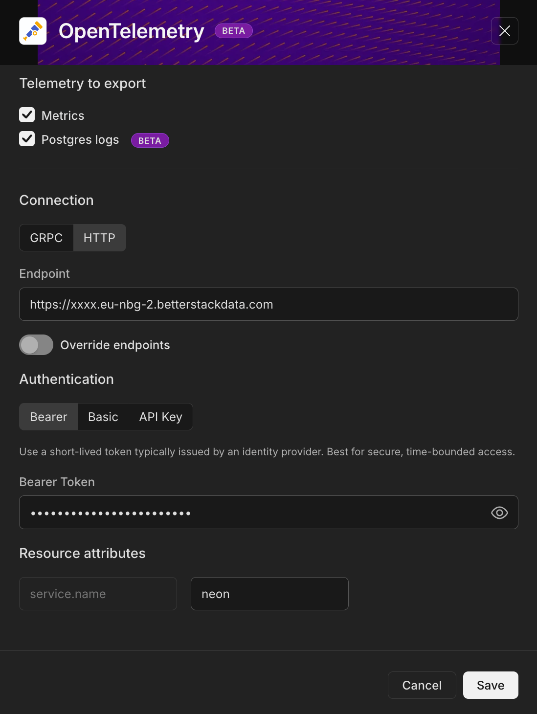 Configuring the OptiTech OpenTelemetry integration with Better Stack credentials