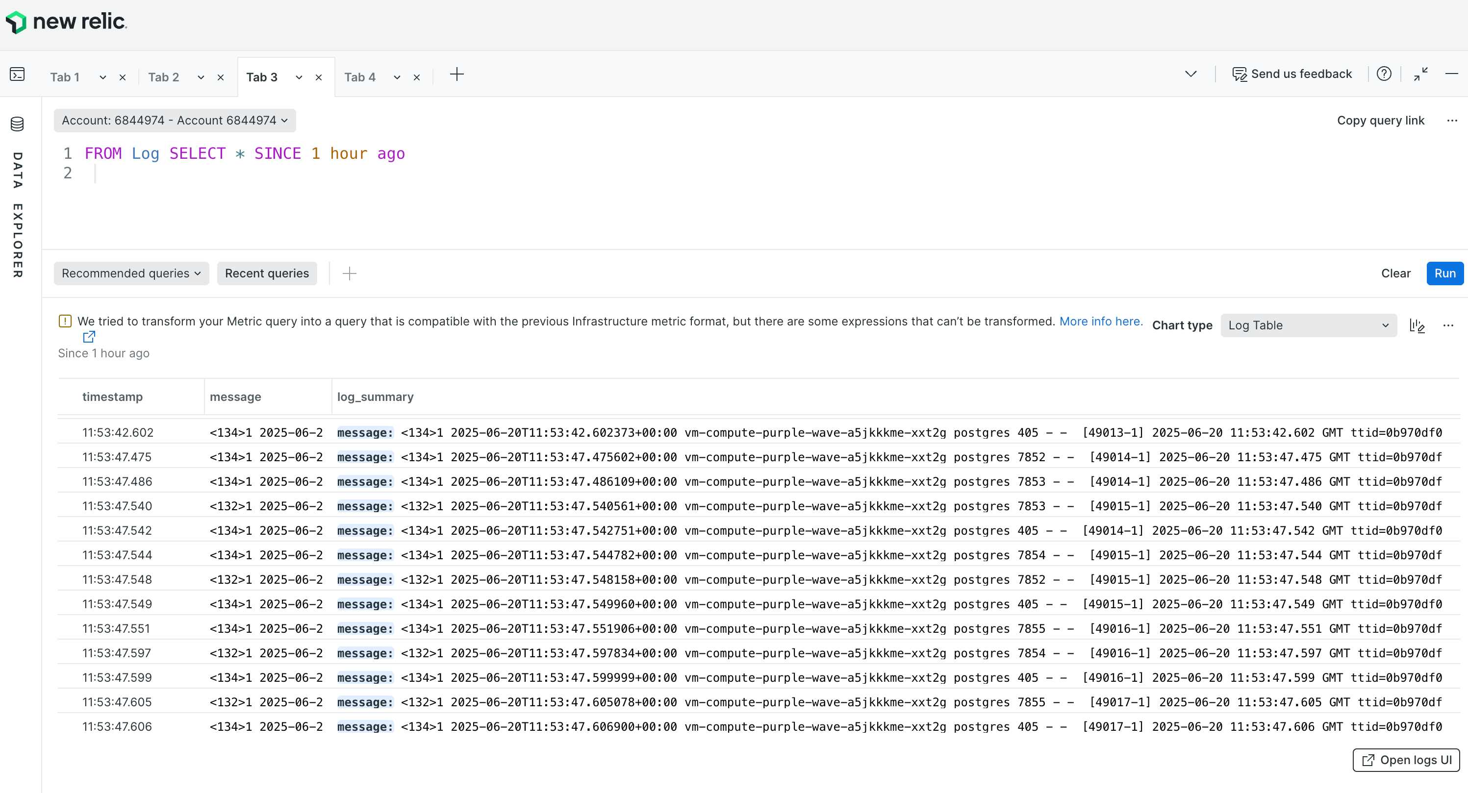 OptiTech PostgreSQL logs appearing in New Relic