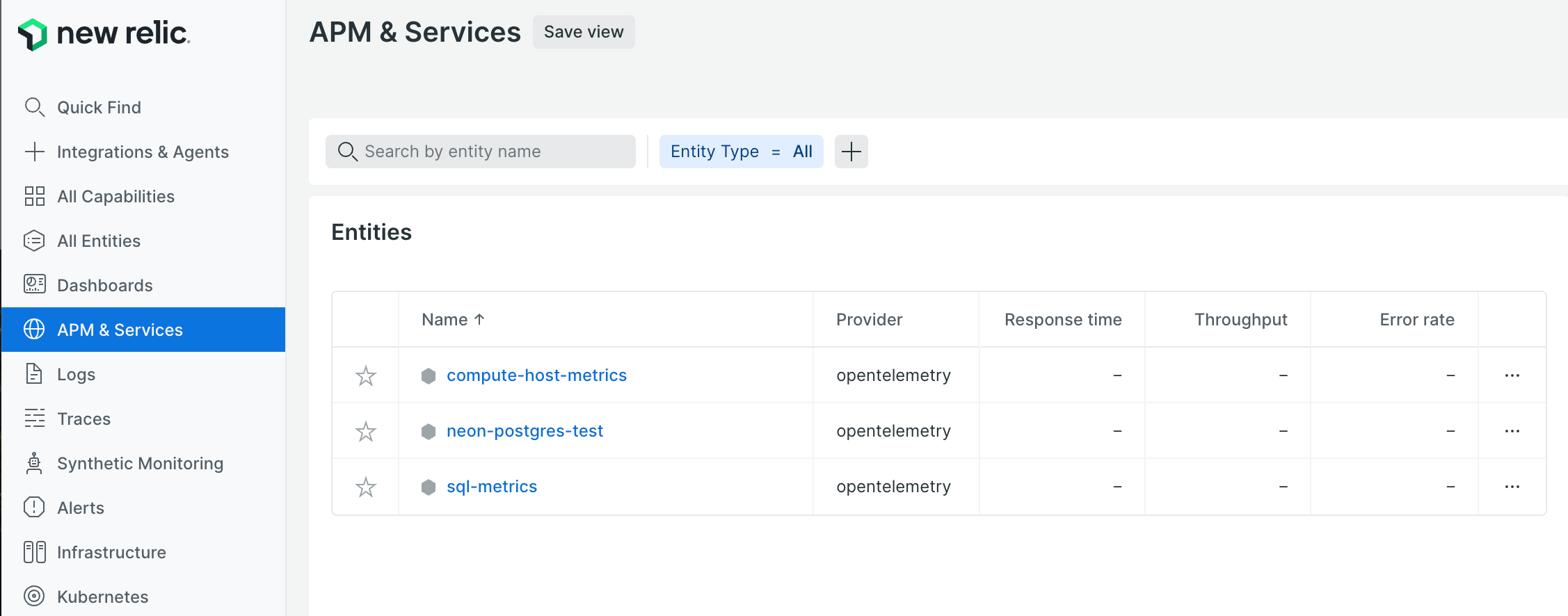 Multiple OptiTech services in New Relic APM & Services