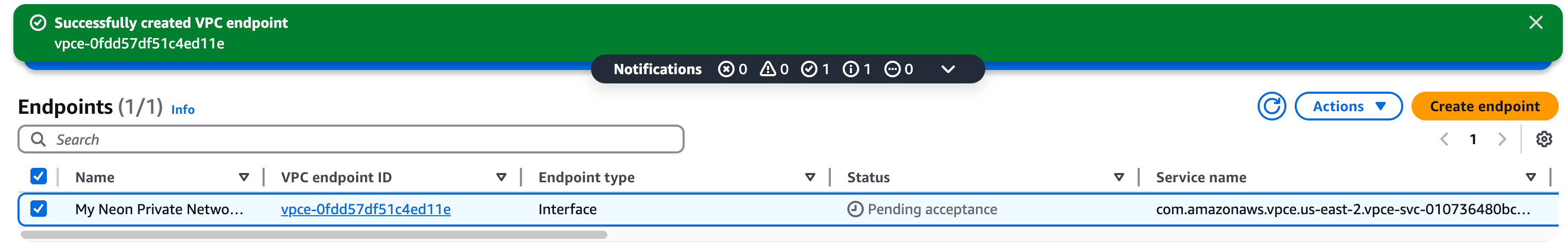 VPC Create endpoint