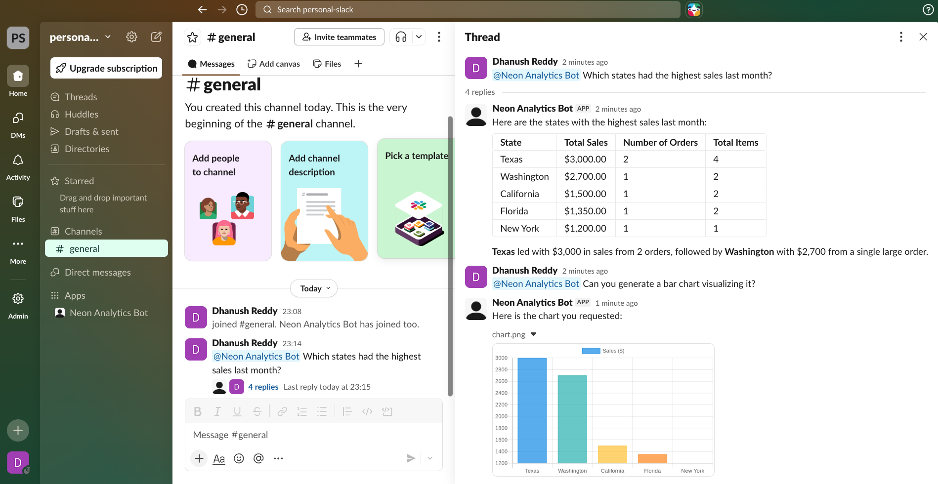 Example slack bot interaction
