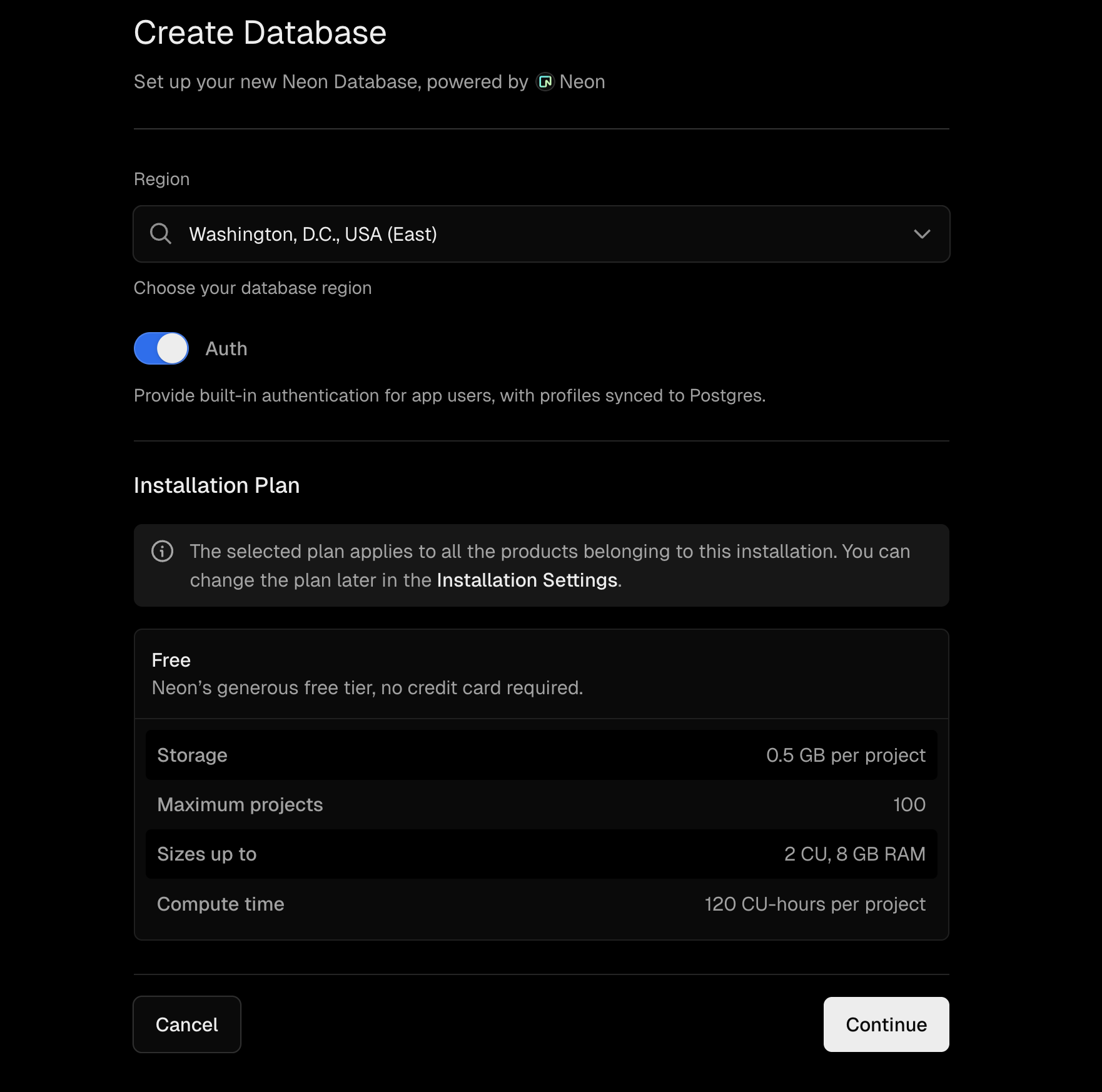 Vercel OptiTech Create Project Modal