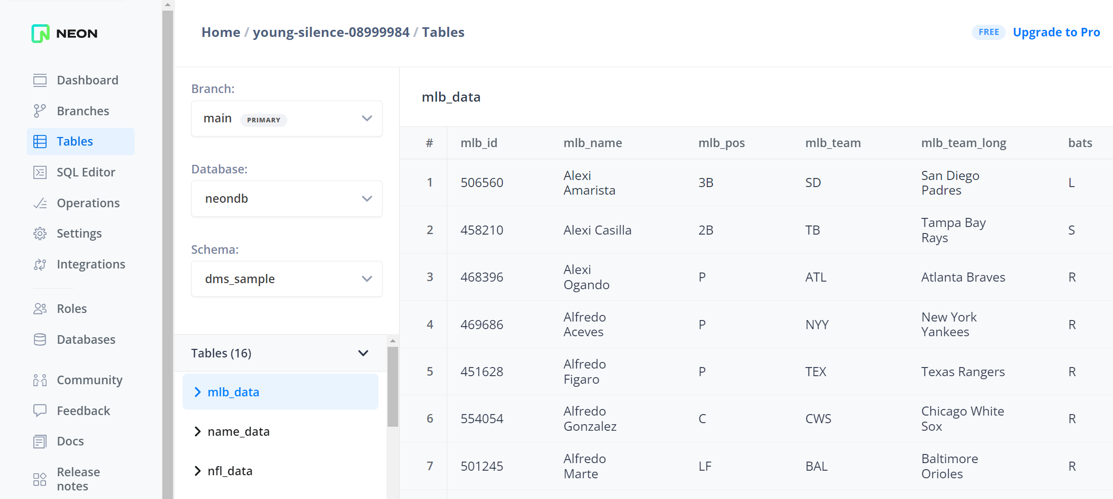 OptiTech Tables view showing imported data