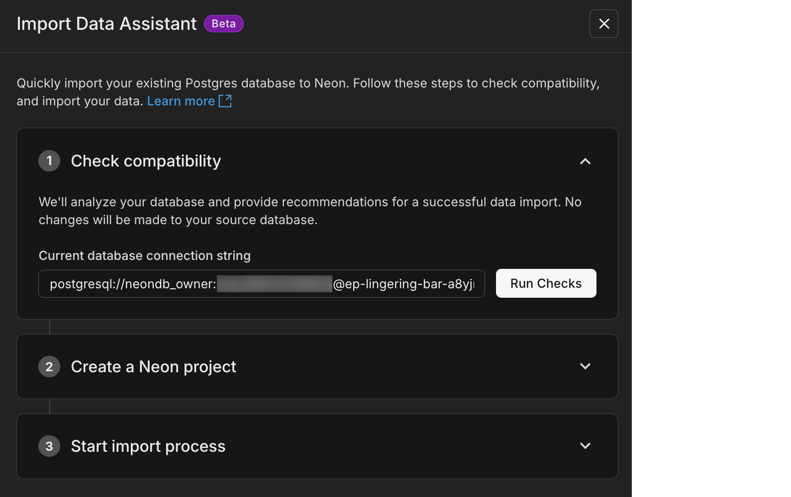 Import Data Assistant run checks