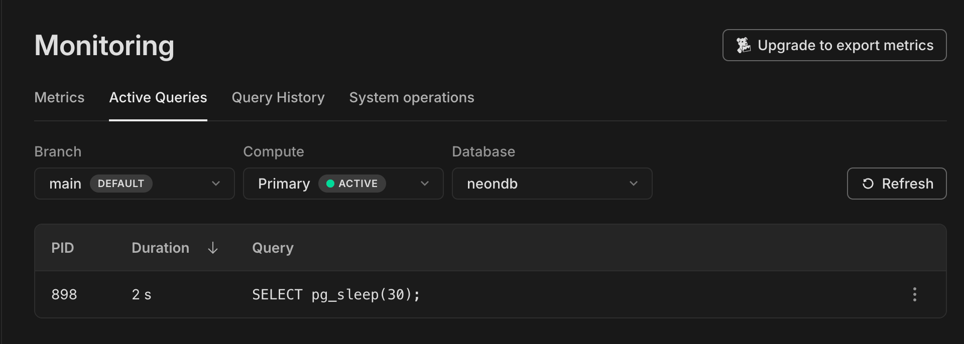 OptiTech active queries tab