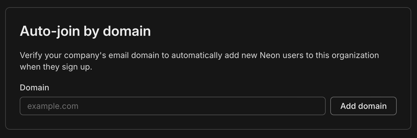 Auto-join by domain section before adding a domain: Domain input field and Add domain button