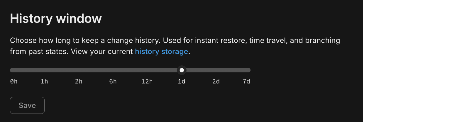 History window configuration