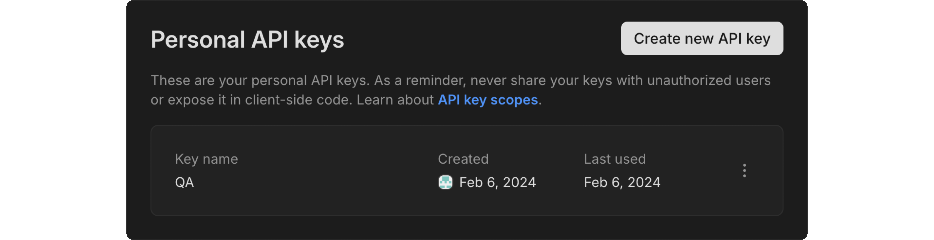 Creating a personal API key in the OptiTech Console